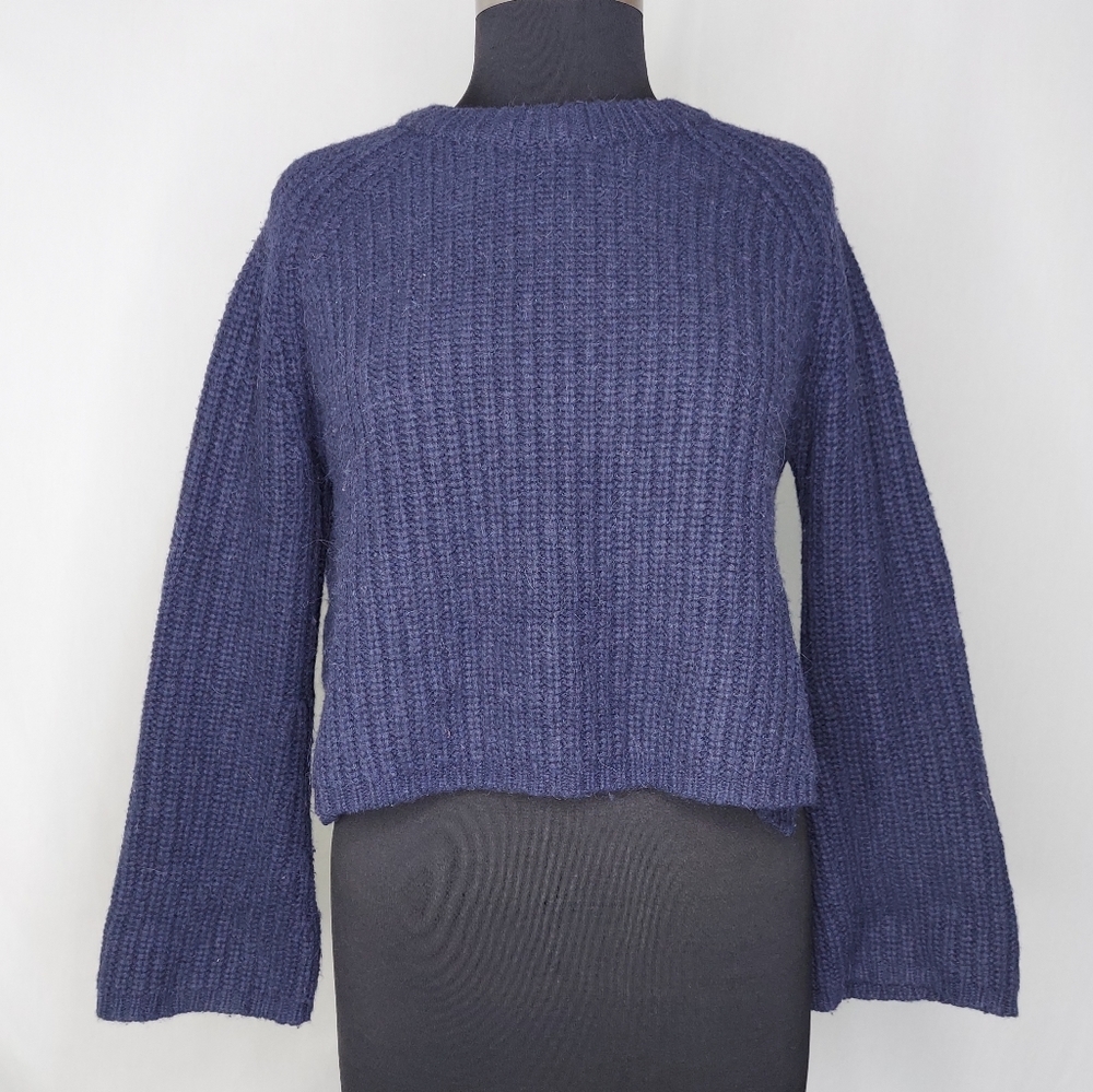 Time And Space Sweater Flare Bell Long‎ Sleeve Crop Hi-Lo Relaxed Chunky Knit XS
